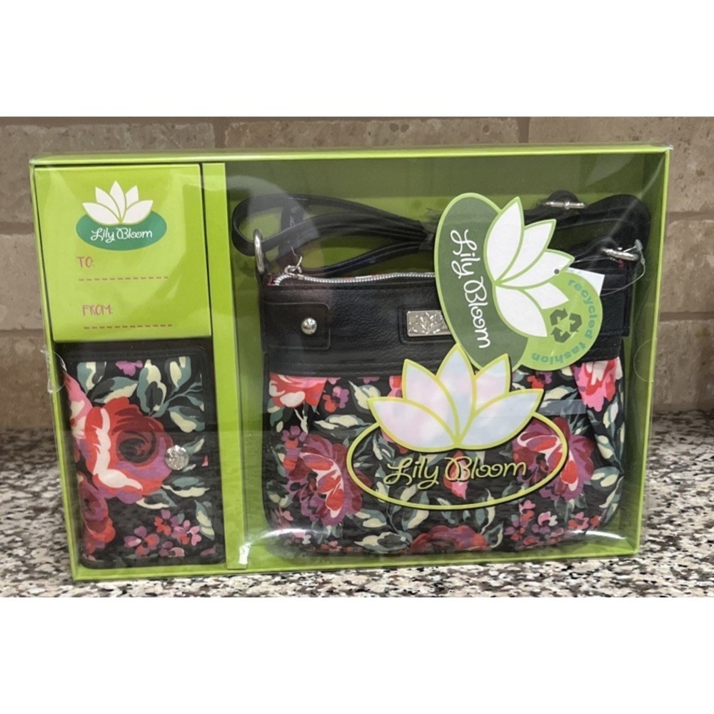 New Lily Bloom Ela 2 Pc Gift Set Romantic Rose Blossom Crossbody‎ Purse + Wallet